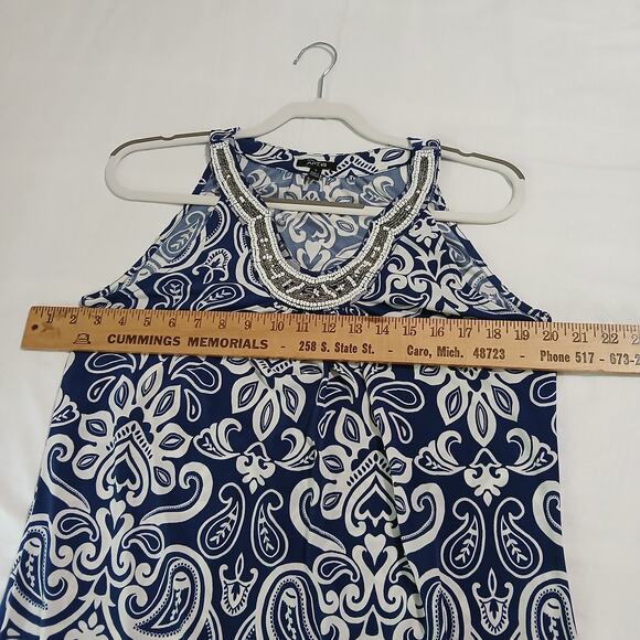 Apt 9 Small Halter Style Beaded Rounded-v-Neck Royal Blue White paisley A-line - Picture 13 of 15